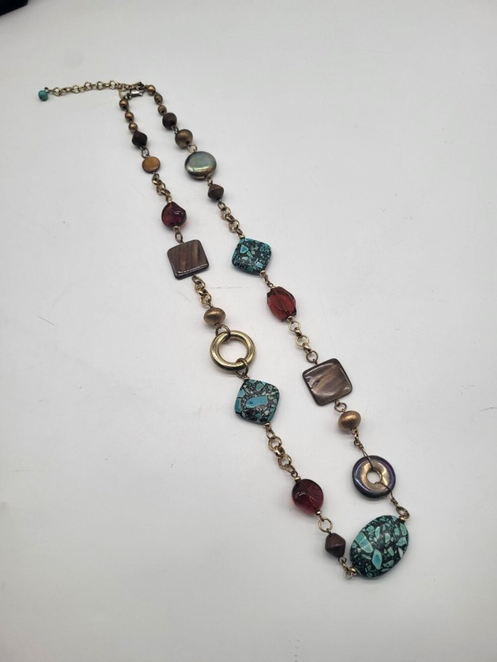 Premier Designs Jewelry Canyon Retired Turquoise Shells Glass Gold Tone Necklace - Picture 5 of 8